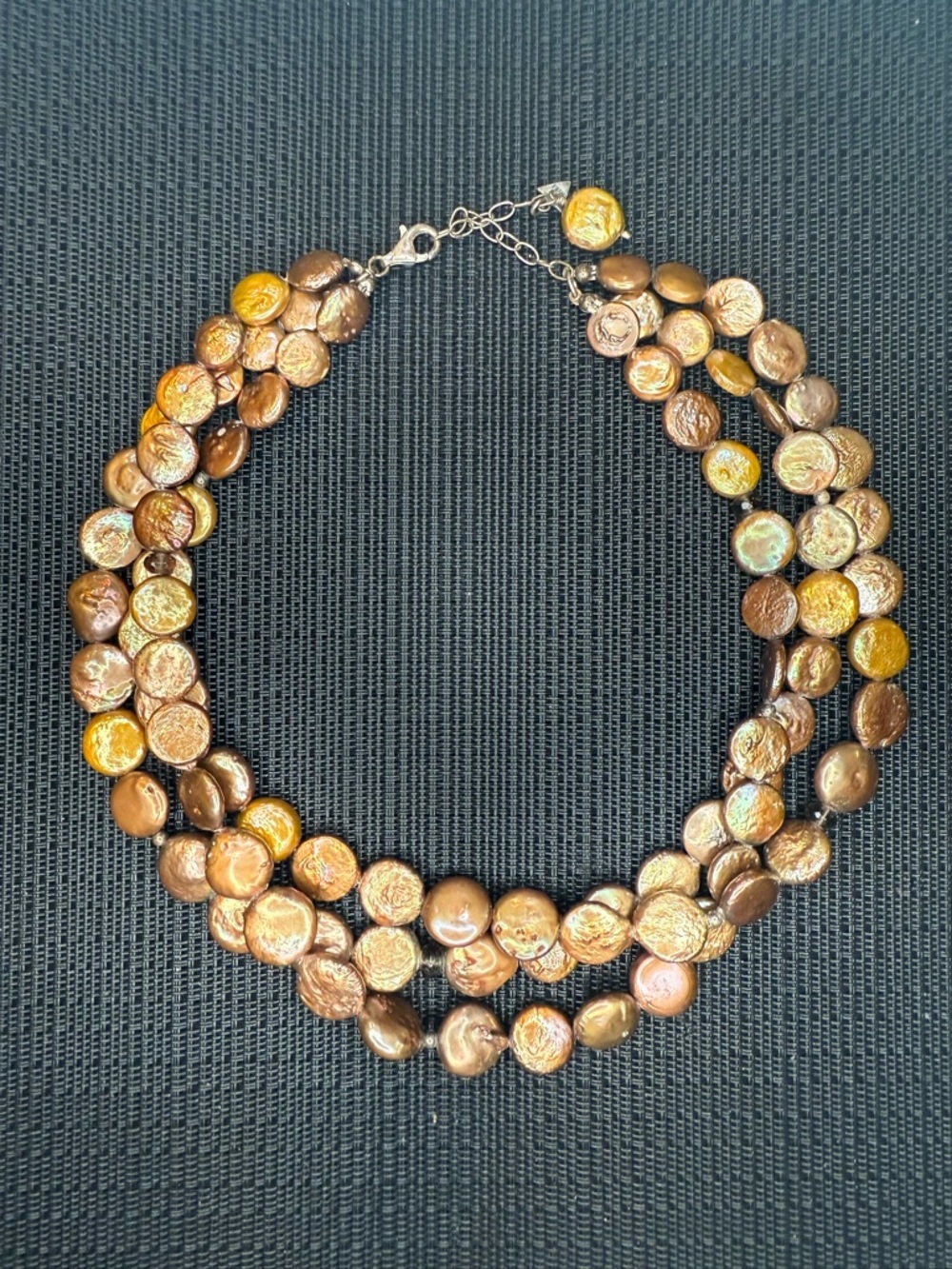 3-Strand Coin Pearl Necklace 925 Sterling Silver Clasp Gold Tone Freshwater Boho - Picture 2 of 16